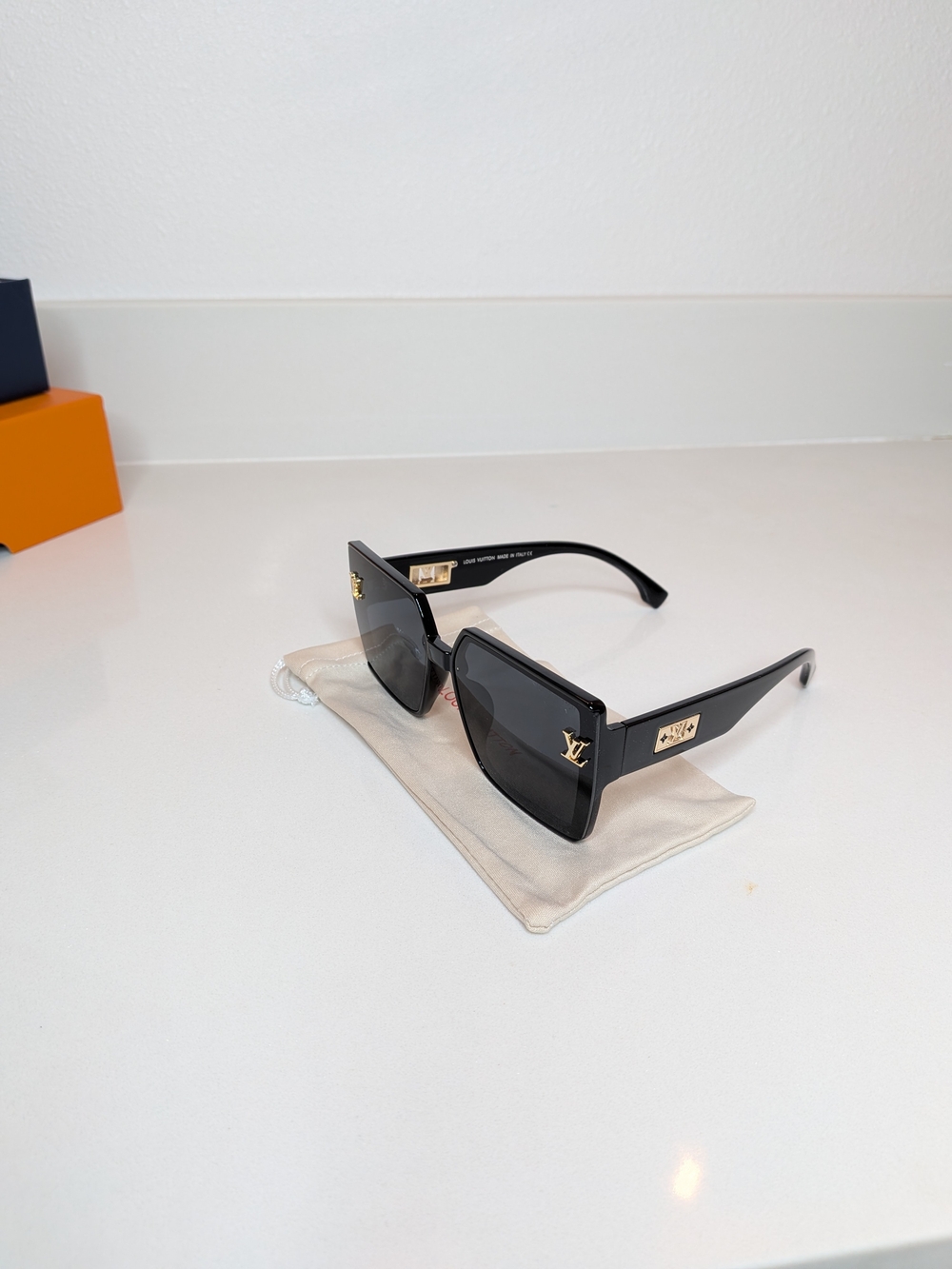 Louis Vuitton Black Square Sunglasses Gold LV